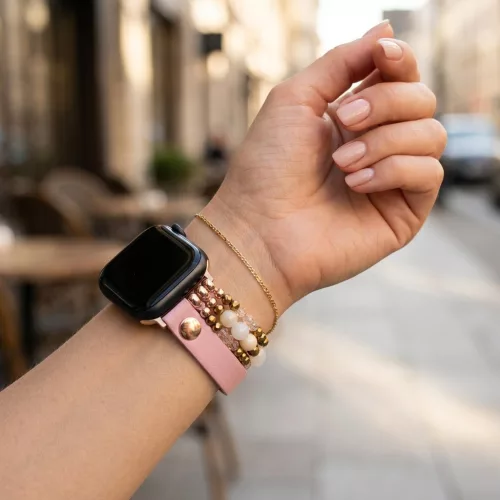 Apple Watch gyöngyös bőróraszíj- rózsaszín /40/41 és 42 mm