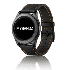   MYBANDZ Karbonszálas bőróraszíj / fekete - narancs varrás / 22mm