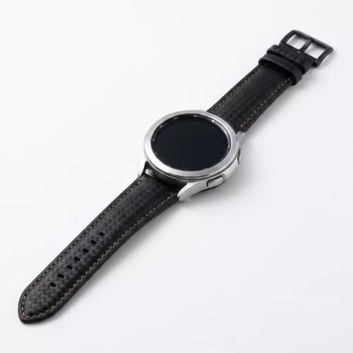 MYBANDZ Karbonszálas bőróraszíj / fekete / narancs varrás / 20mm