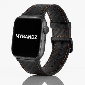   Apple Watch karbonszálas bőróraszíj - fekete - narancs varrás 44/45/46/49 mm