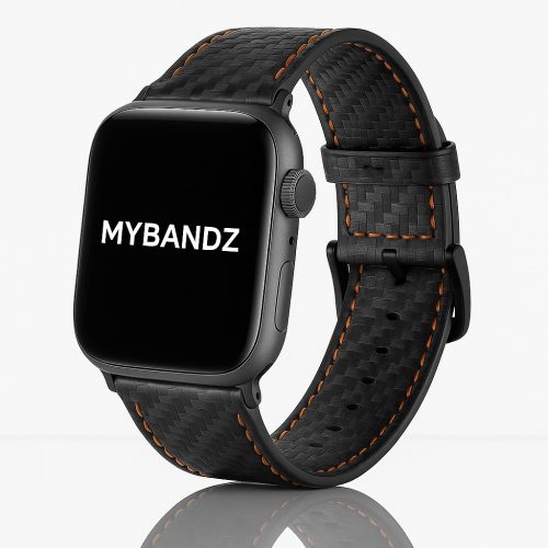 Apple Watch karbonszálas bőróraszíj - fekete - narancs varrás 40/41 és 42mm