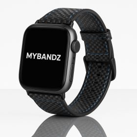   Apple Watch karbonszálas bőróraszíj - fekete - kék varrás 44/45/46/49 mm