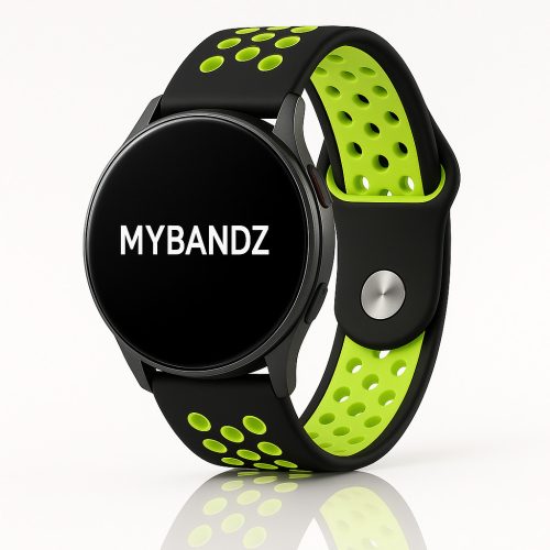 MYBANDZ Lélegző szilikon óraszíj / fekete-zöld / 20mm