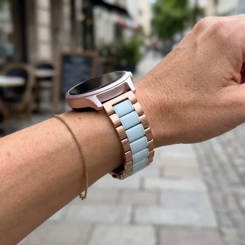 MYBANDZ Klasszikus fém óraszíj - rosegold-fehér 20mm