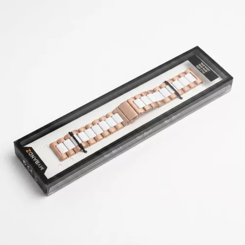MYBANDZ Klasszikus fém óraszíj - rosegold-fehér 20mm