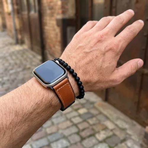 Apple Watch kívül bőr belül szilikon óraszíj /őzbarna/ 40/41 és 42mm