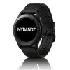 MYBANDZ Karbonszálas bőróraszíj - fekete - zöld varrás/ 22mm