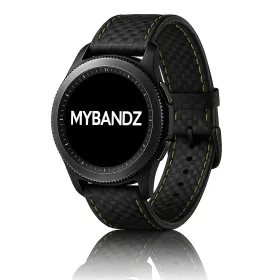   MYBANDZ Karbonszálas bőróraszíj - fekete - zöld varrás/ 22mm