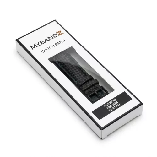 MYBANDZ Karbonszálas bőróraszíj - fekete - zöld varrás/ 22mm