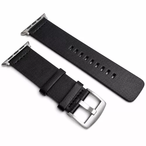 Apple Watch UrbanLeather bőróraszíj / fekete - ezüst csattal / 44/45/46/49 mm