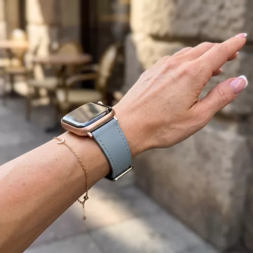 Apple Watch bőróraszíj /világos szürke/ 44/45/46/49 mm