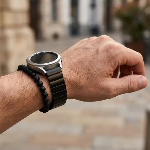 MYBANDZ Nagy láncszemes fém óraszíj / fekete / 22mm