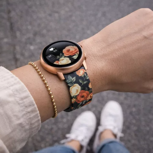 MYBANDZ Szilikon óraszíj rosegold csattal (virágmintás) / 20mm