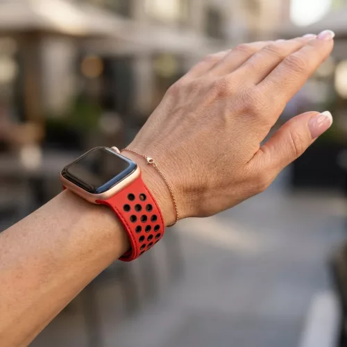 Apple Watch lélegző szilikon óraszíj /piros - fekete/ 44/45/46/49 mm