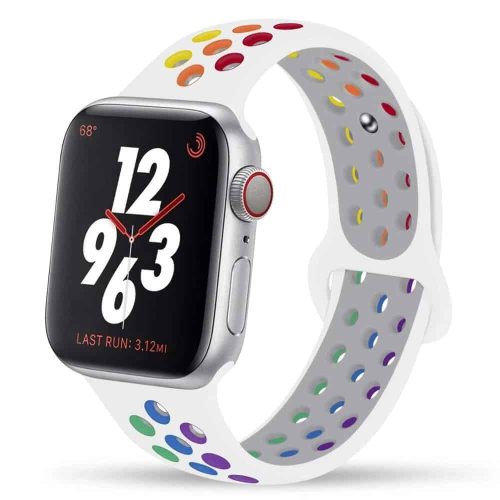 Apple Watch lélegző szilikon óraszíj /fehér-szivárvány/ 44/45/46/49 mm