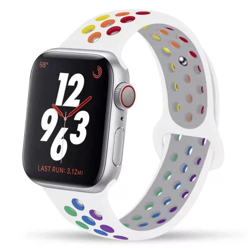 Apple Watch lélegző szilikon óraszíj /fehér-szivárvány/ 40/41 és 42mm