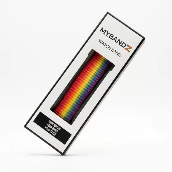 MYBANDZ Tépőzáras rugalmas szövet óraszíj - élénk szivárvány/ 20mm