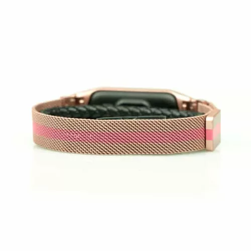 MYBANDZ Mi Band 5/6 - Milánói mágneses fém óraszíj - pink csíkos
