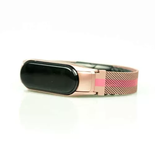 MYBANDZ Mi Band 5/6 - Milánói mágneses fém óraszíj - pink csíkos