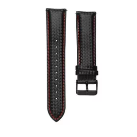   MYBANDZ Karbonszálas bőróraszíj / fekete - piros varrás / 22mm