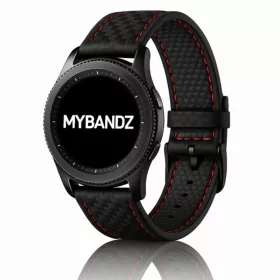   MYBANDZ Karbonszálas bőróraszíj / fekete - piros varrás / 22mm
