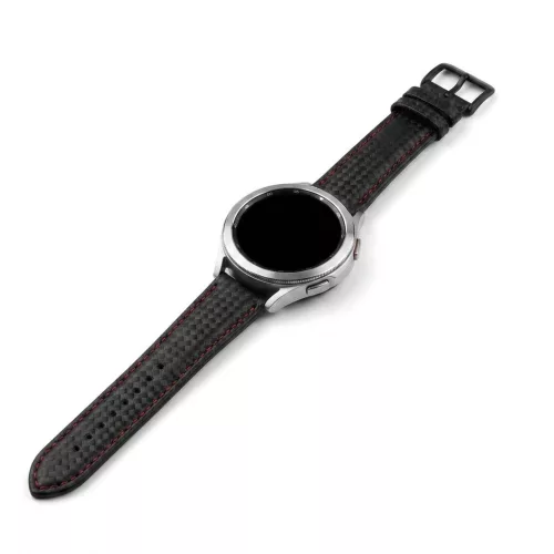 MYBANDZ Karbonszálas bőróraszíj / fekete - piros varrás / 20mm