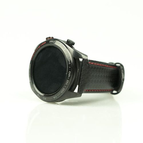 MYBANDZ Karbonszálas bőróraszíj / fekete - piros varrás / 20mm