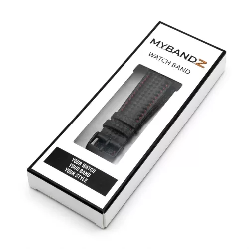 MYBANDZ Karbonszálas bőróraszíj / fekete - piros varrás / 20mm