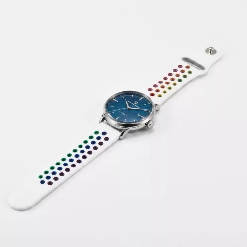 MYBANDZ Lélegző szilikon óraszíj- fehér-szivárvány/ 22mm