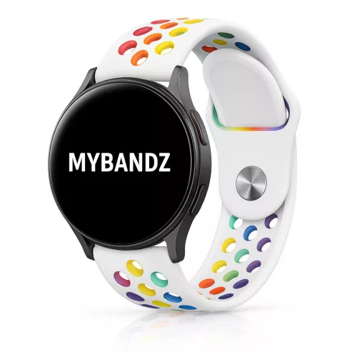 MYBANDZ Lélegző szilikon óraszíj- fehér-szivárvány/ 22mm
