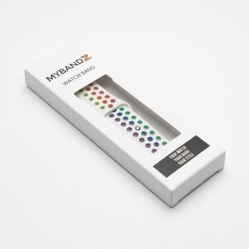MYBANDZ Lélegző szilikon óraszíj- fehér-szivárvány/ 22mm