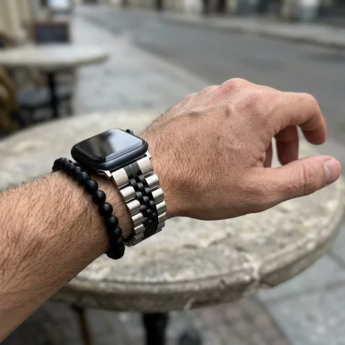 Apple Watch Jubilee láncszemes fém óraszíj /ezüst-fekete/ 44/45/46/49 mm