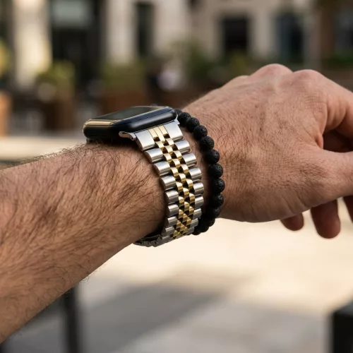 Apple Watch Jubilee láncszemes fém óraszíj /ezüst-rosegold/ 44/45/46/49 mm