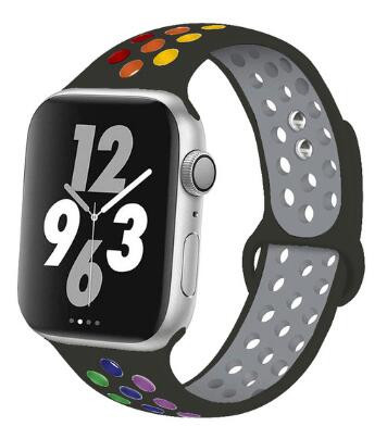 Apple Watch lélegző szilikon óraszíj /fekete-szivárvány/ 44/45/46/49 mm