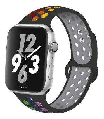 Apple Watch lélegző szilikon óraszíj /fekete-szivárvány/ 44/45/46/49 mm