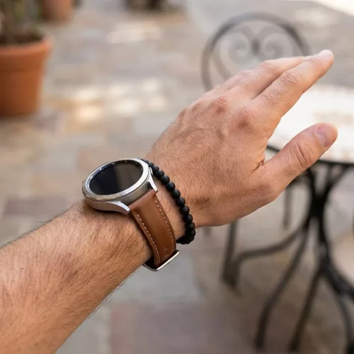 MYBANDZ Elegáns bőróraszíj - barna - ezüst csattal/ 22mm