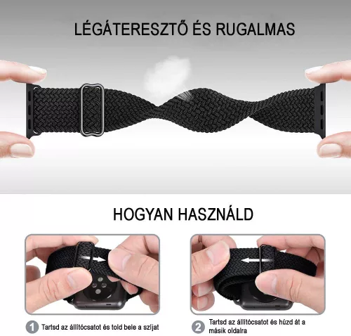 Apple Watch állítható rugalmas szövet óraszíj /fekete/ 44/45/46/49 mm