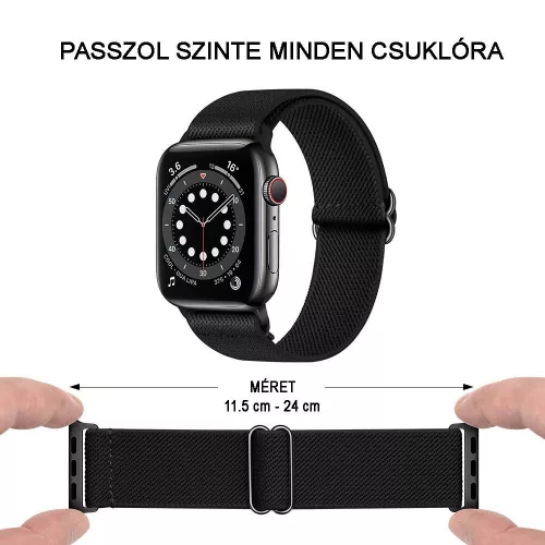Apple Watch állítható rugalmas szövet óraszíj /fekete/ 44/45/46/49 mm