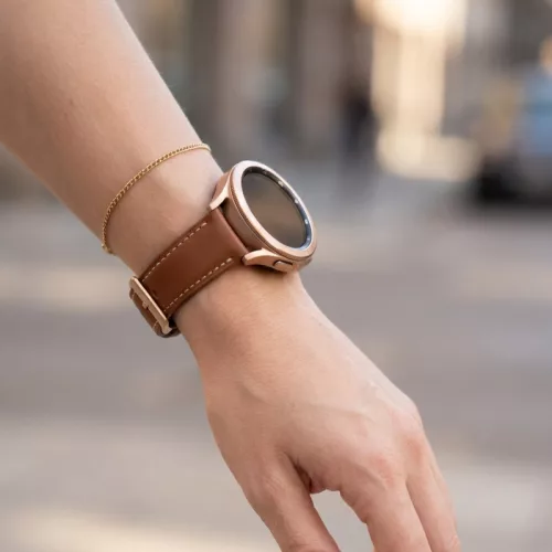 MYBANDZ Elegáns bézs-rózsaszín bőróraszíj rosegold csattal / 20mm