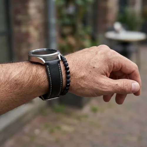 MYBANDZ Elegáns fekete bőróraszíj ezüst csattal / 20mm