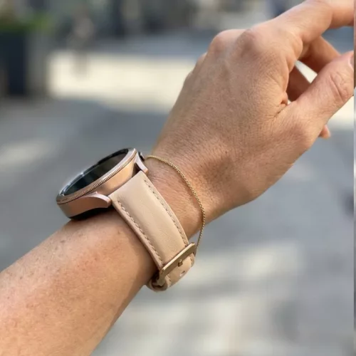 MYBANDZ Elegáns púder bőróraszíj rosegold csattal / 22mm