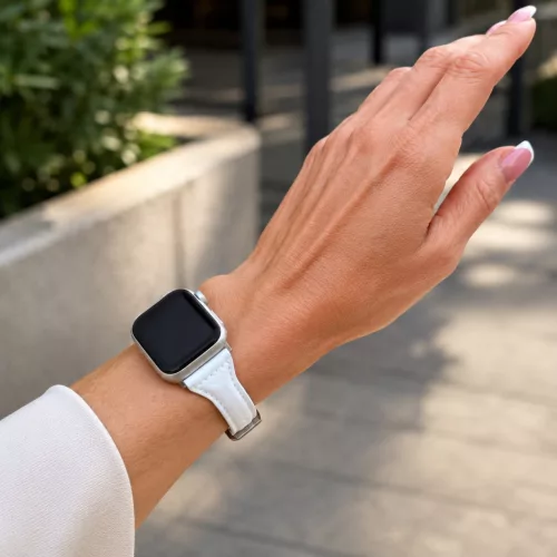 Apple Watch vékony bőróraszíj /fehér/ - ezüst csattal 40/41 és 42mm