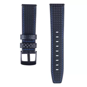   MYBANDZ Karbonszálas bőróraszíj / fekete - kék varrás / 22mm