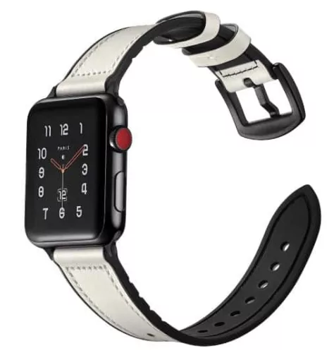 Apple Watch kívül bőr belül szilikon óraszíj /fehér/ 44/45/46/49 mm