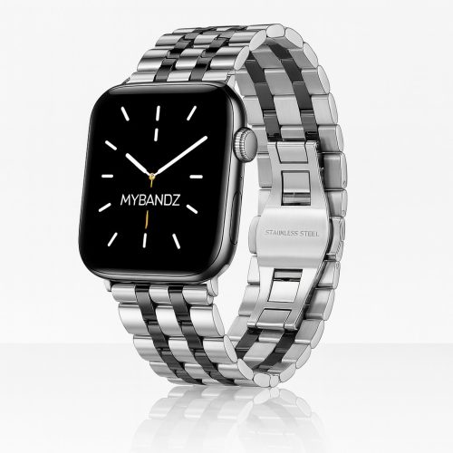 Apple Watch "Pearlmaster" láncszemes fém óraszíj /ezüst-fekete/ 44/45/46/49 mm