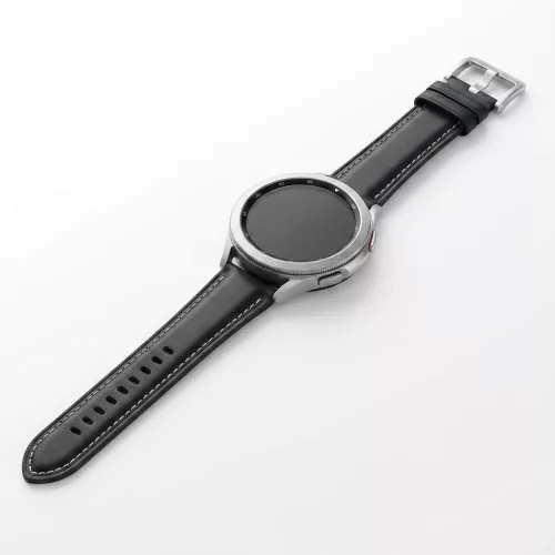 MYBANDZ Elegáns bőróraszíj - fekete - ezüst csattal/ 22mm