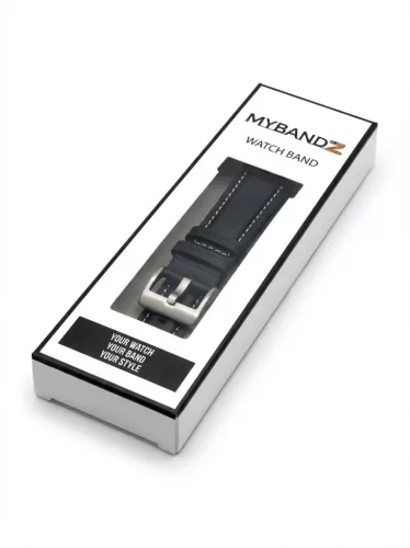 MYBANDZ Elegáns sötét kék bőróraszíj ezüst csattal / 20mm
