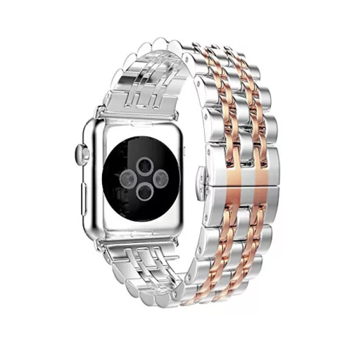 Apple Watch "Pearlmaster" láncszemes fém óraszíj /ezüst-rosegold/ 40/41 és 42mm