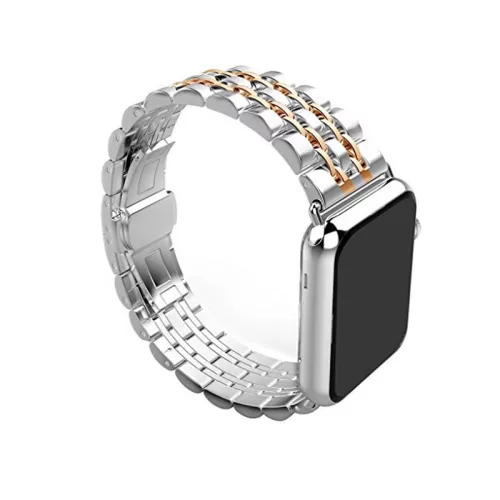 Apple Watch "Pearlmaster" láncszemes fém óraszíj /ezüst-rosegold/ 40/41 és 42mm