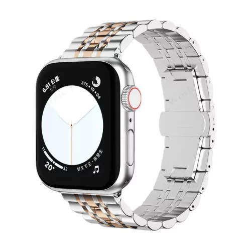 Apple Watch "Pearlmaster" láncszemes fém óraszíj /ezüst-rosegold/ 40/41 és 42mm